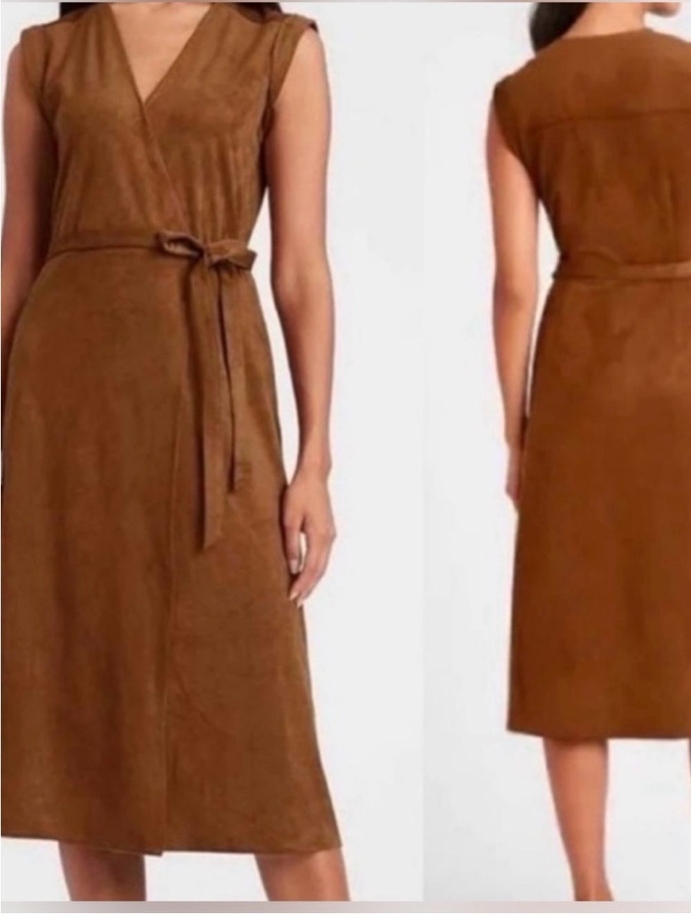 Banana Republic Brown Faux-Suede Wrap Midi Dress 12P